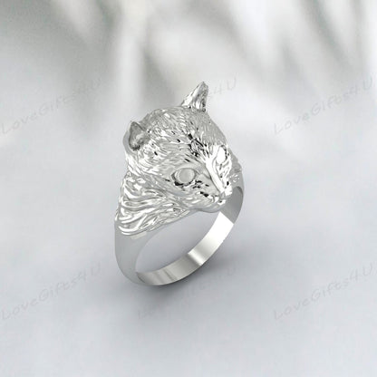 925 Silver Cat Head Ring Vintage Animal Ring Cat Jewelry Gift For Men