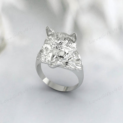 925 Silver Cat Head Ring Vintage Animal Ring Cat Jewelry Gift For Men