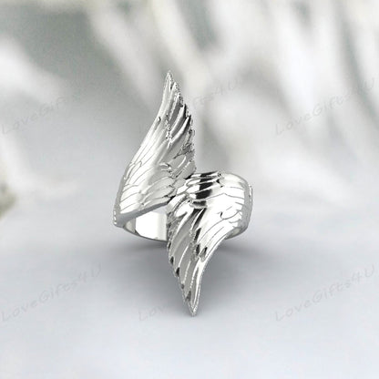 Adjustable Guardian Angel Wings Ring 925 Silver Guardian Angel Ring