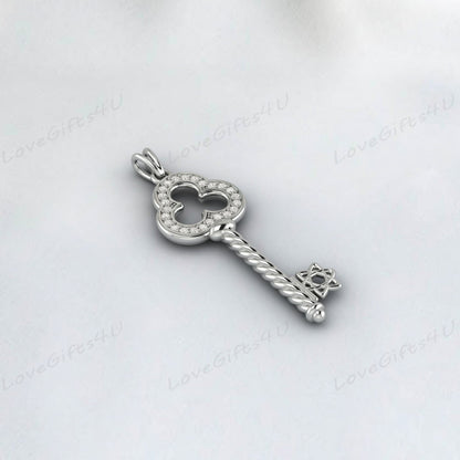 Collier pendentif clé en diamant, collier de charme clé en diamant en or massif 14 carats 18 carats 10 carats, cadeau de la Saint-Valentin pour femme, cadeau de nouvelle maman pour mère