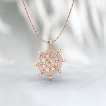 Gold Ship's Wheel Pendant, Silver 925 Ship's Wheel Pendant, Ship's Wheel Necklace, Compass Pendant, Compass Necklace, Men's Compass Pendant