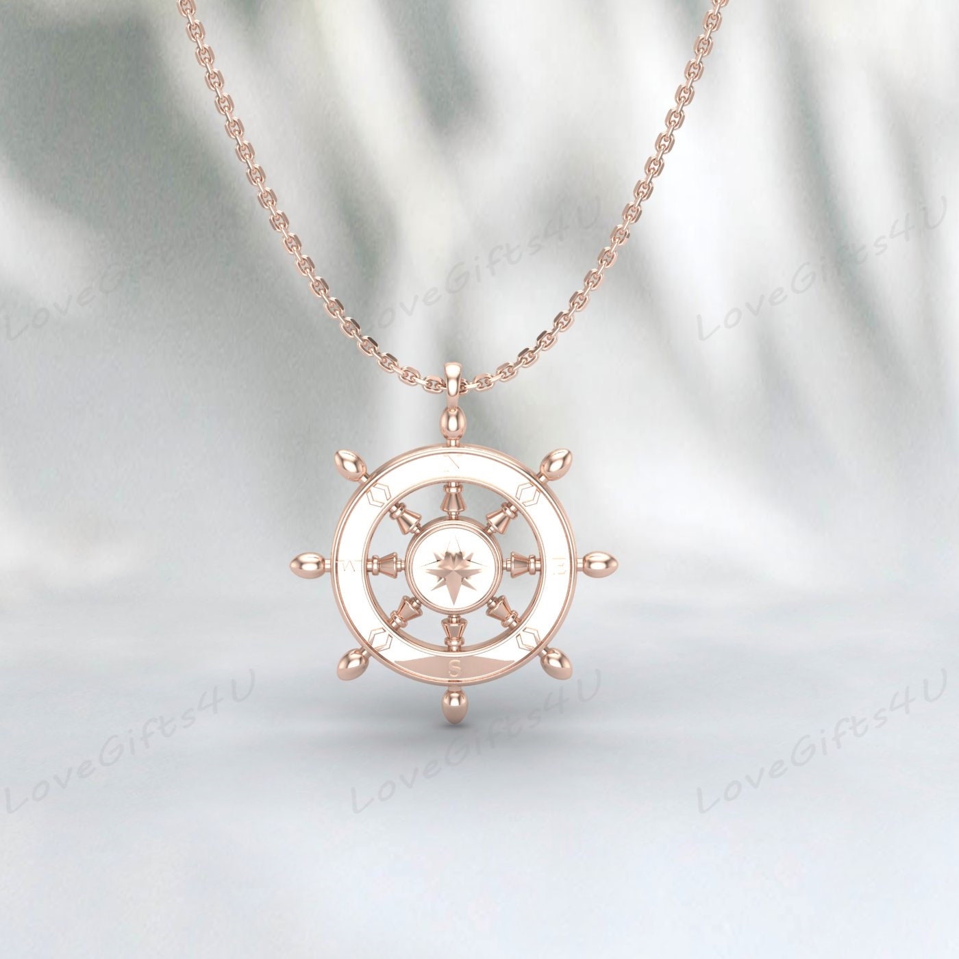 Gold Ship's Wheel Pendant, Silver 925 Ship's Wheel Pendant, Ship's Wheel Necklace, Compass Pendant, Compass Necklace, Men's Compass Pendant