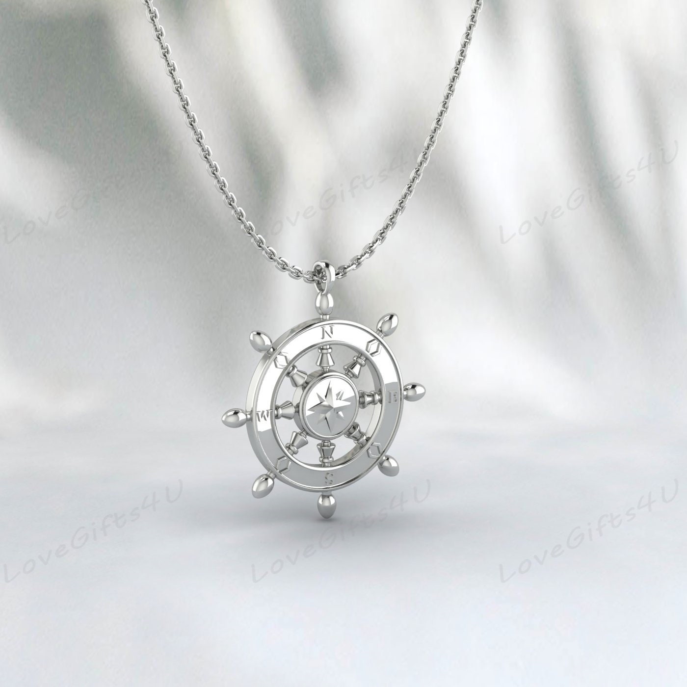 Gold Ship's Wheel Pendant, Silver 925 Ship's Wheel Pendant, Ship's Wheel Necklace, Compass Pendant, Compass Necklace, Men's Compass Pendant