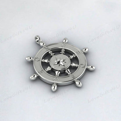 Pendentif de roue de navire en or, pendentif de roue de navire en argent 925, collier de roue de navire, pendentif boussole, collier boussole, pendentif boussole pour hommes