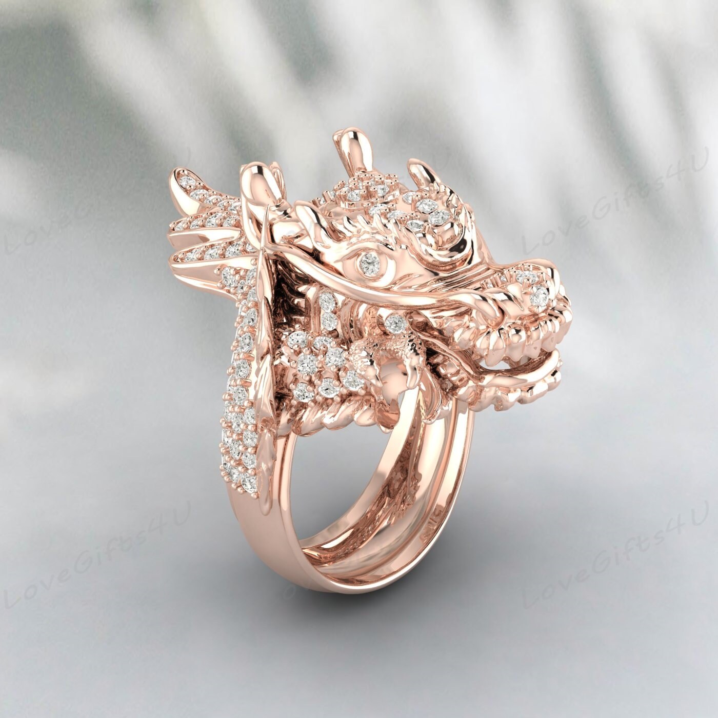 Cz Diamond Dragon Head Ring Dragon Mythological Jewelry For Unisex