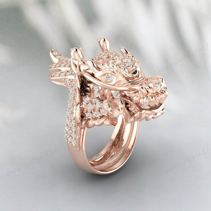 Bague tête de Dragon en diamant Cz, bijoux mythologiques de Dragon pour unisexe