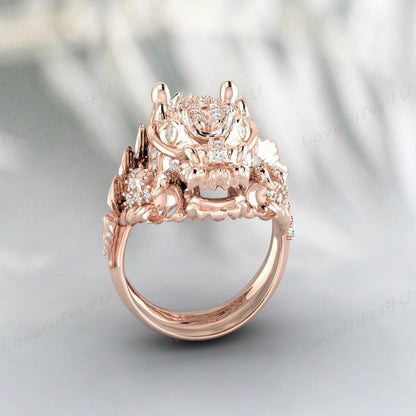 Cz Diamond Dragon Head Ring Dragon Mythological Jewelry For Unisex