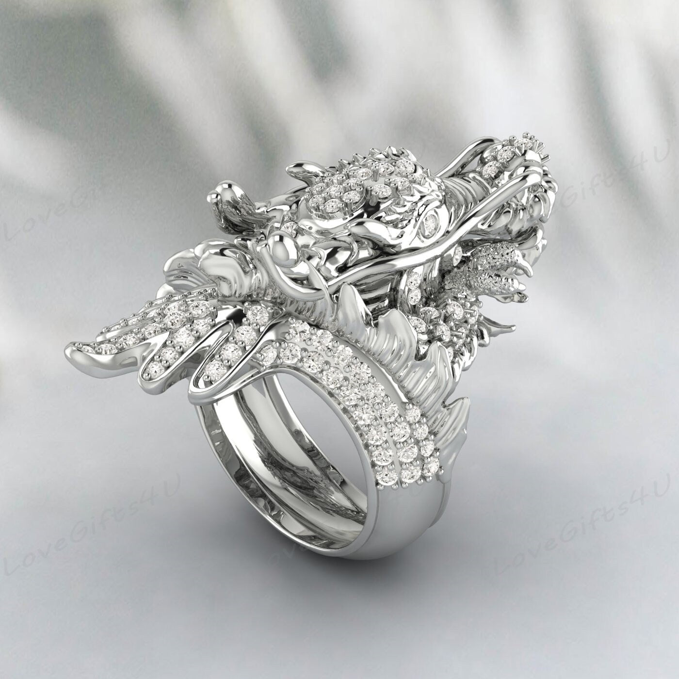 Cz Diamond Dragon Head Ring Dragon Mythological Jewelry For Unisex