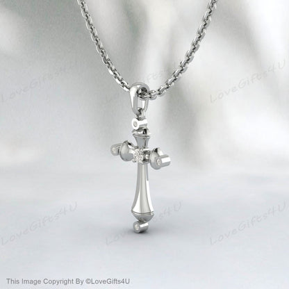 925 Sterling Silver Petit Diamant Simulé Croix Pendentif Collier Minimaliste Diamant Croix pour Femme ou Enfant Or Bijoux Religieux