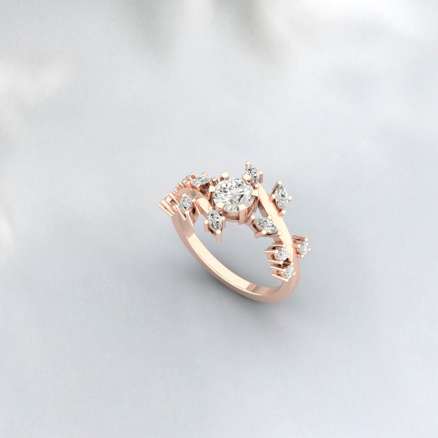 Moissnaite Engagement Ring Leaf Wedding Bridal Ring Promise Ring