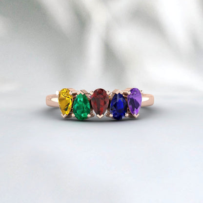 Poire Cut Multi Gemstone Ring Améthyste, Saphir, Grenat, Émeraude, Citrine Ring Multi Family Birthstone Ring Multi Stone Ring Antique Dainty