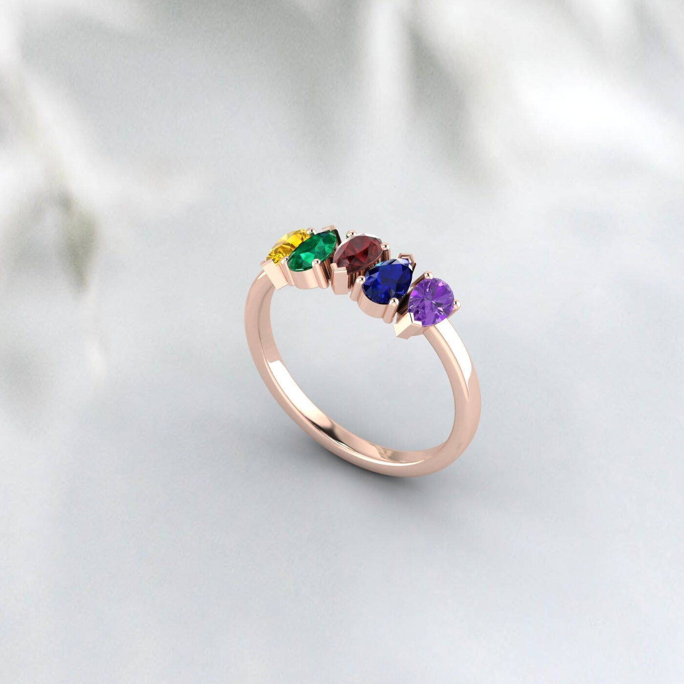 Poire Cut Multi Gemstone Ring Améthyste, Saphir, Grenat, Émeraude, Citrine Ring Multi Family Birthstone Ring Multi Stone Ring Antique Dainty