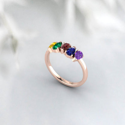 Pear Cut Multi Gemstone Ring Amethyst, Sapphire, Garnet, Emerald, Citrine Ring Multi Family Birthstone Ring Multi Stone Ring Antique Dainty