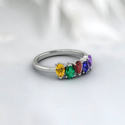 Pear Cut Multi Gemstone Ring Amethyst, Sapphire, Garnet, Emerald, Citrine Ring Multi Family Birthstone Ring Multi Stone Ring Antique Dainty