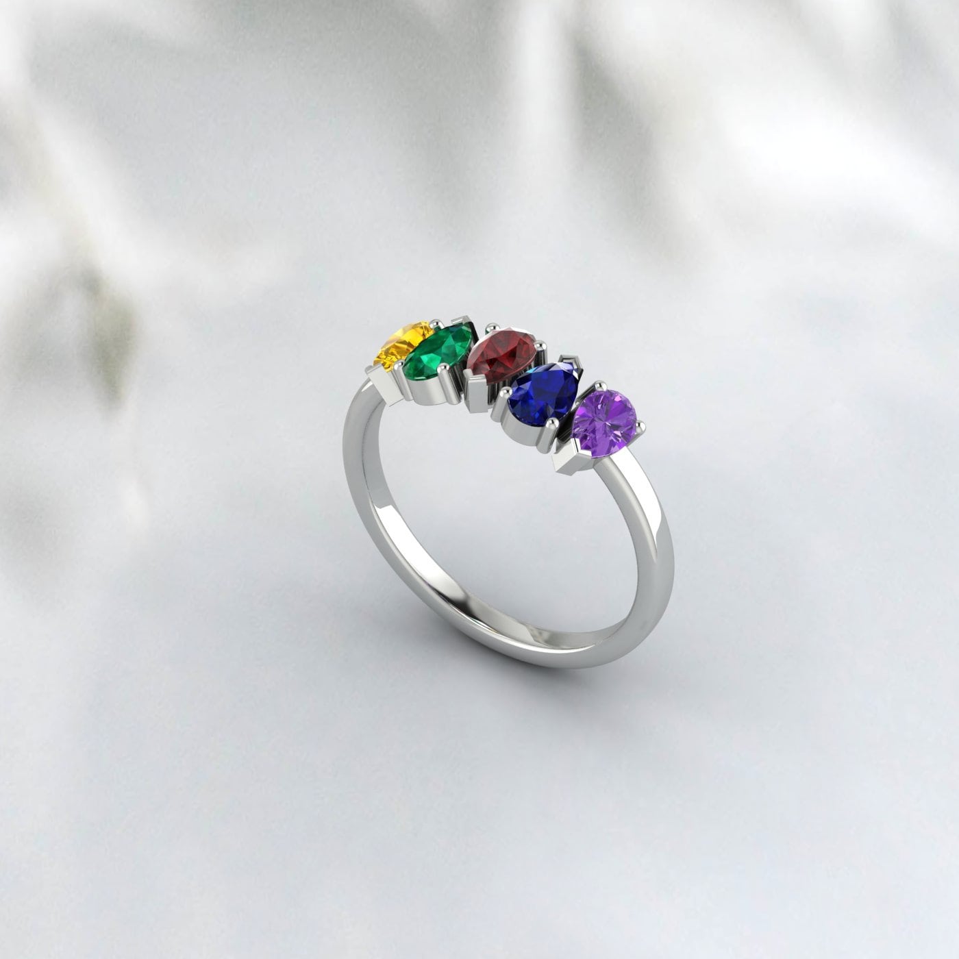 Pear Cut Multi Gemstone Ring Amethyst, Sapphire, Garnet, Emerald, Citrine Ring Multi Family Birthstone Ring Multi Stone Ring Antique Dainty