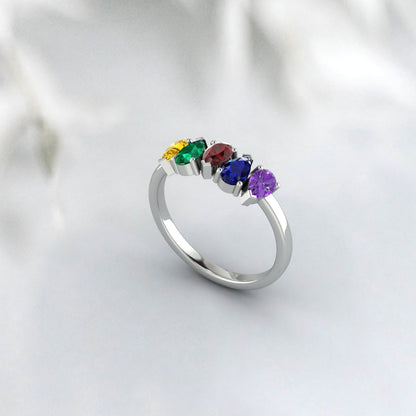 Poire Cut Multi Gemstone Ring Améthyste, Saphir, Grenat, Émeraude, Citrine Ring Multi Family Birthstone Ring Multi Stone Ring Antique Dainty