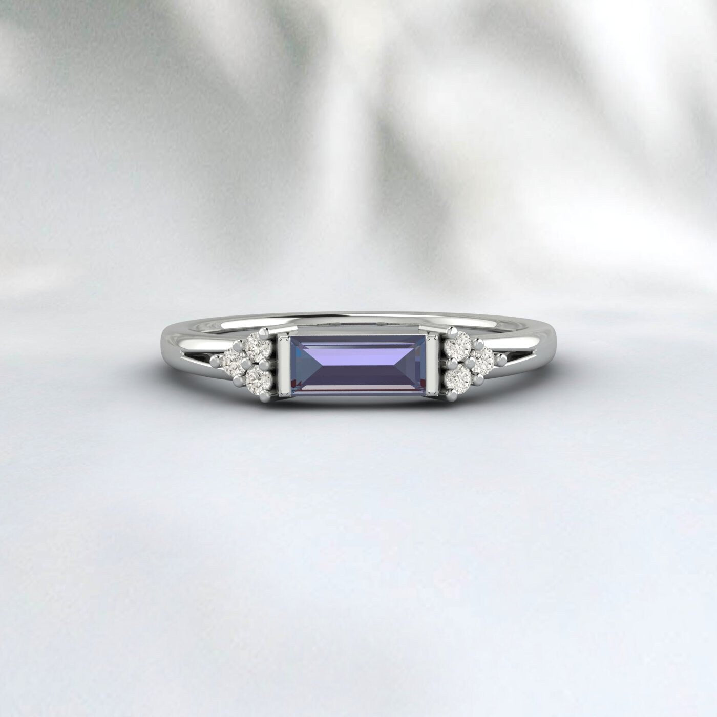 Baguette Purple Alexandrite Wedding Band Cluster Engagement Ring