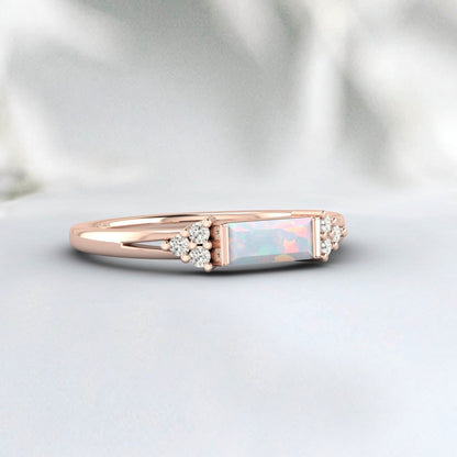 Unique Baguette Cut Fire Opal Wedding Ring Vintage Women Bridal Ring