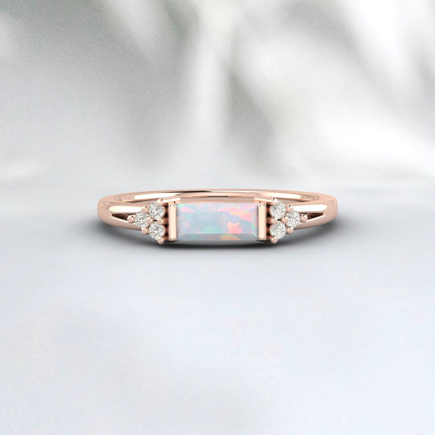 Unique Baguette Cut Fire Opal Wedding Ring Vintage Women Bridal Ring