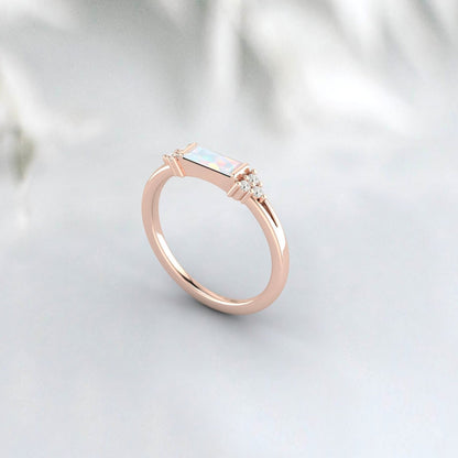 Bague de mariage en opale de feu, coupe Baguette Unique, bague de mariée Vintage pour femmes