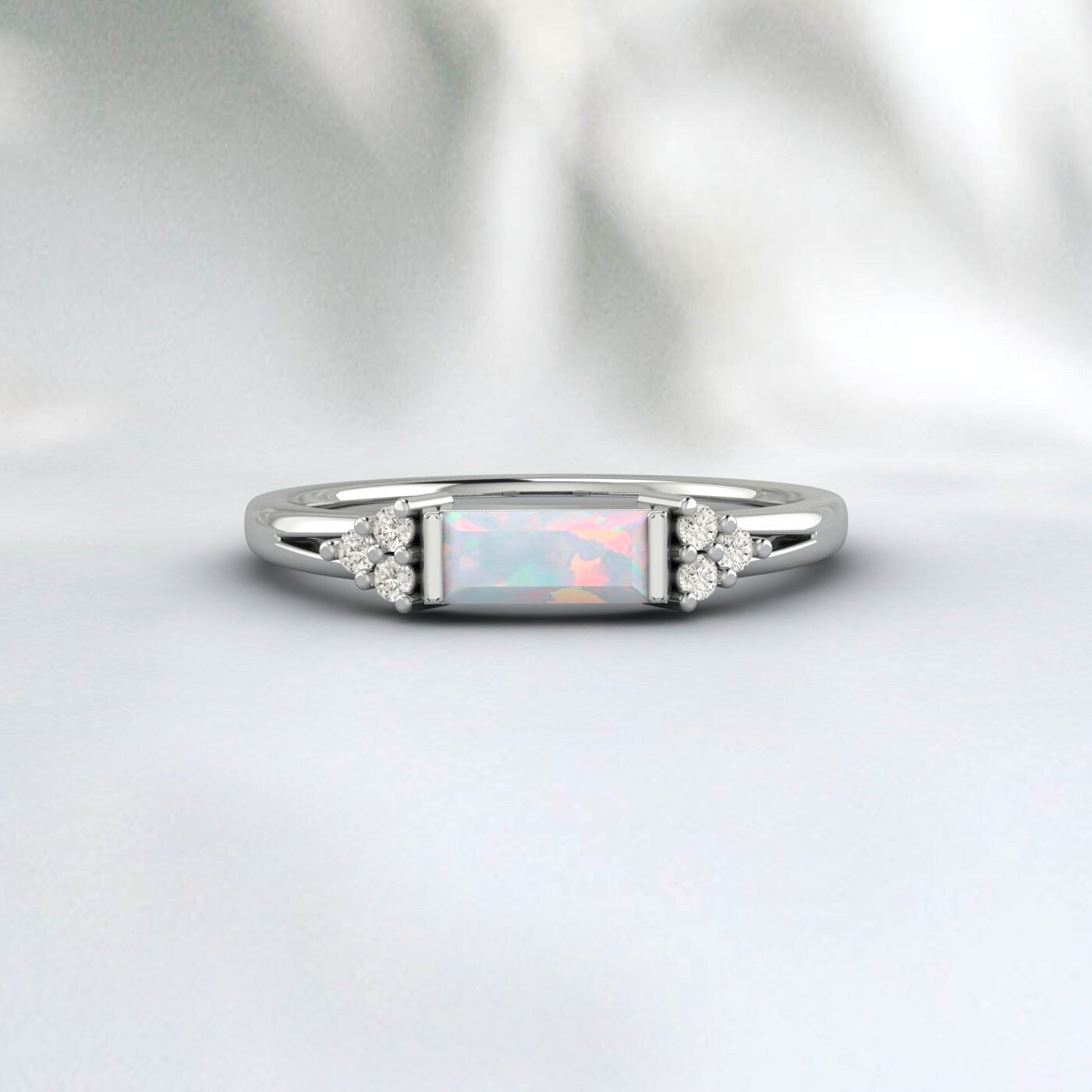 Unique Baguette Cut Fire Opal Wedding Ring Vintage Women Bridal Ring