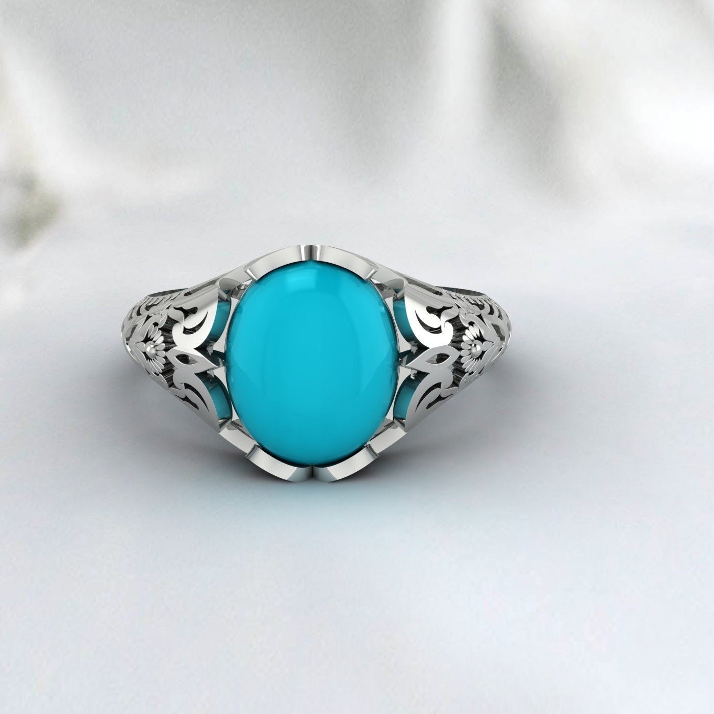 Bague en argent turquoise brodée-Bague faite à la main pour hommes-Bague unisexe