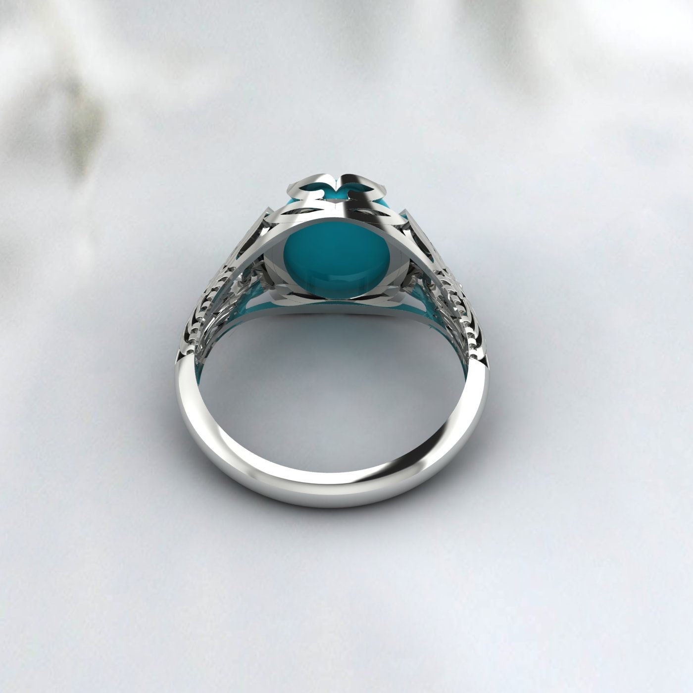 Bague en argent turquoise brodée-Bague faite à la main pour hommes-Bague unisexe