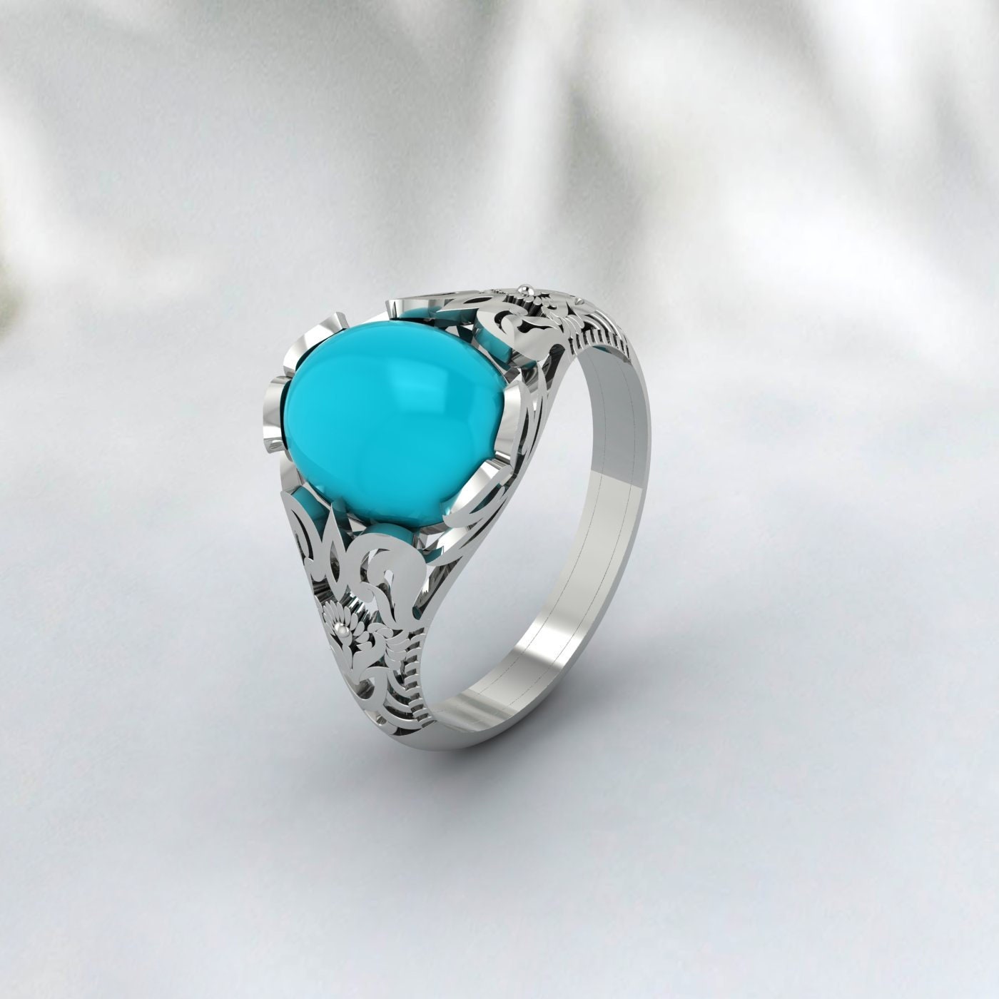 Bague en argent turquoise brodée-Bague faite à la main pour hommes-Bague unisexe