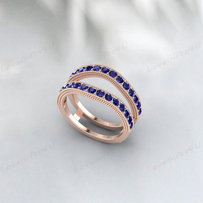 Blue Sapphire Enhancer Wedding Band Engagement Ring Birthday Gift