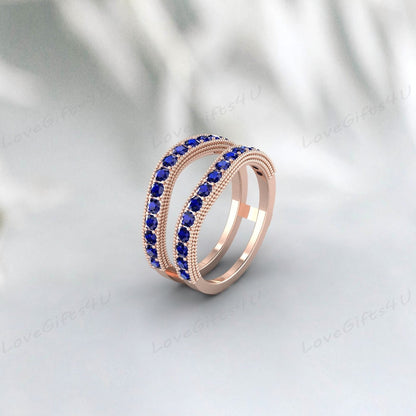 Blue Sapphire Enhancer Wedding Band Engagement Ring Birthday Gift