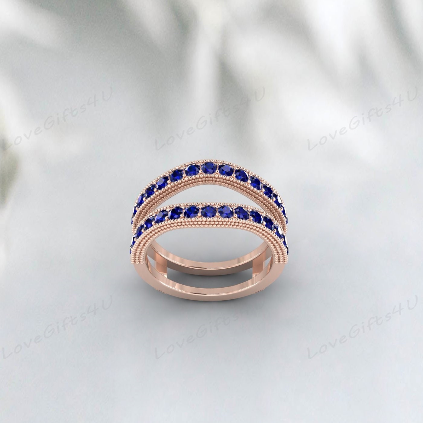 Blue Sapphire Enhancer Wedding Band Engagement Ring Birthday Gift