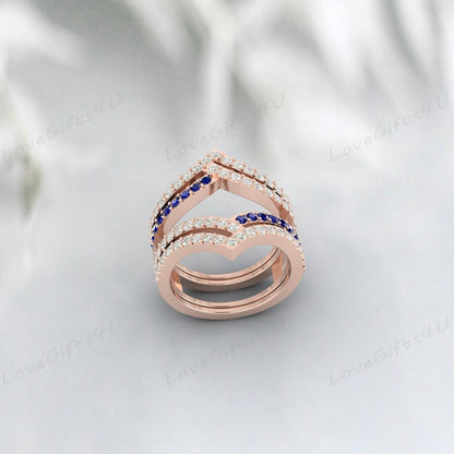 Bague de fiançailles rehausseur de mariage avec saphir bleu et couronne de diamants