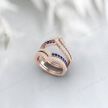 Bague de fiançailles rehausseur de mariage avec saphir bleu et couronne de diamants