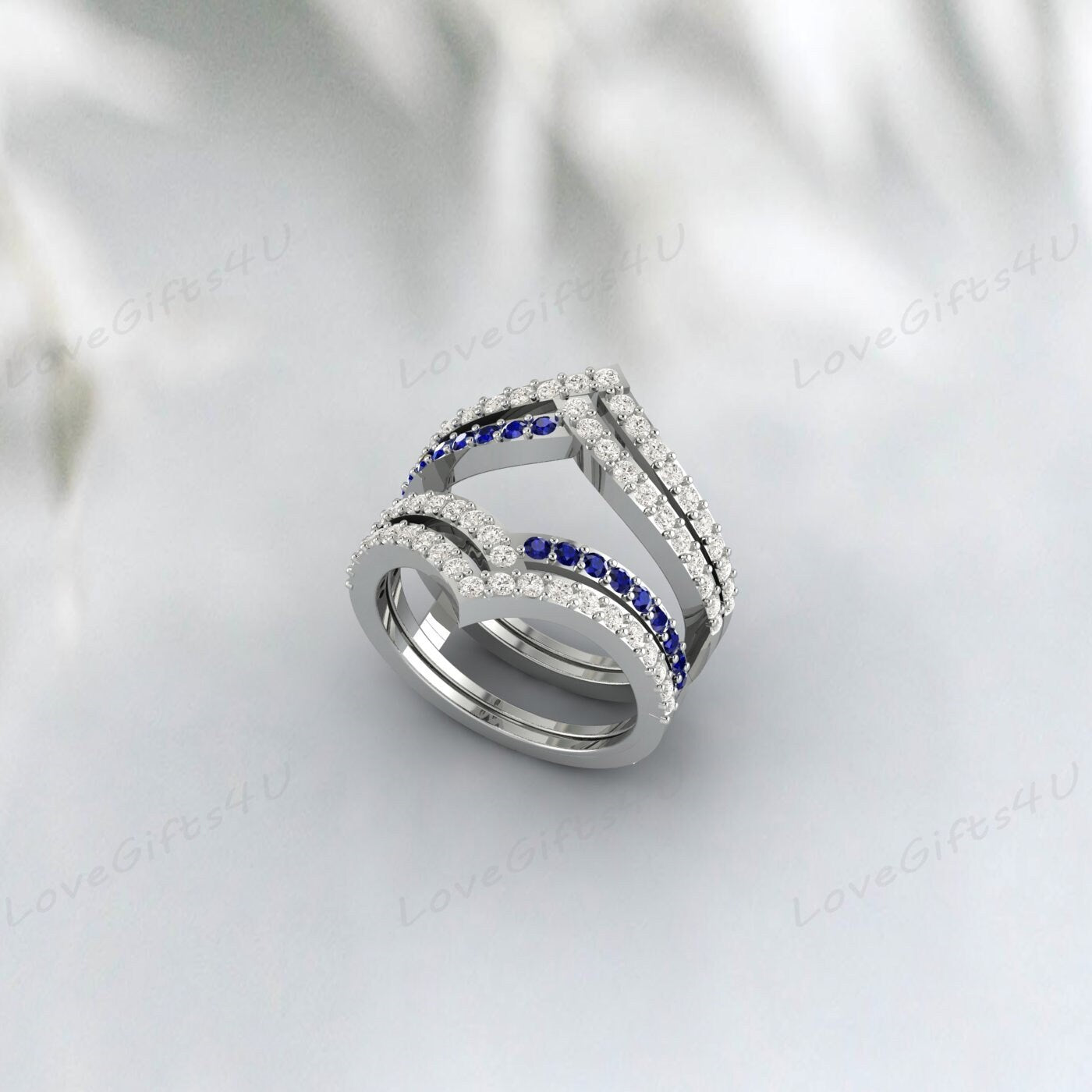 Bague de fiançailles rehausseur de mariage avec saphir bleu et couronne de diamants