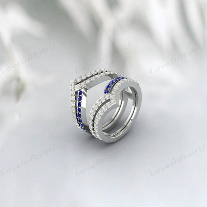 Bague de fiançailles rehausseur de mariage avec saphir bleu et couronne de diamants