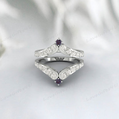 Dainty Alexandrite Enhancer Wedding Band Curved Diamond Wedding Band