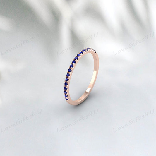 Blue Sapphire Eternity Band  Silver Wedding Band Anniversary Ring