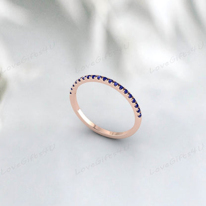 Blue Sapphire Eternity Band  Silver Wedding Band Anniversary Ring