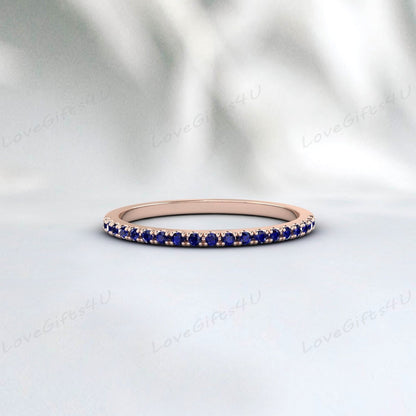 Blue Sapphire Eternity Band  Silver Wedding Band Anniversary Ring