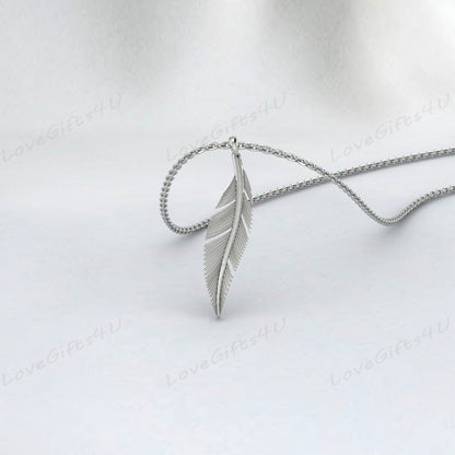 Fine Silver Wing Pendant Mens Wing Necklace Gold Feather Pendant Vintage Leaf Necklace Men Gold Wing Chain Valentines Gift Boyfriend Gift