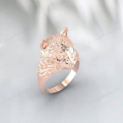 925 Silver Cat Head Ring Vintage Animal Ring Cat Jewelry Gift For Men