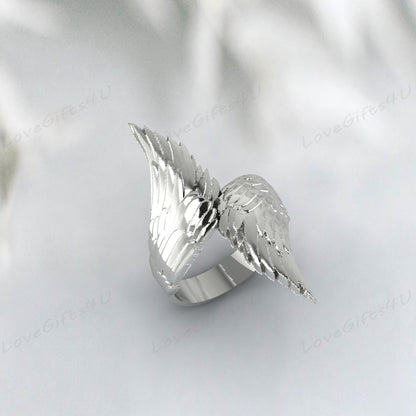 Adjustable Guardian Angel Wings Ring 925 Silver Guardian Angel Ring