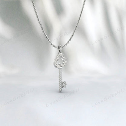 Collier pendentif clé en diamant, collier de charme clé en diamant en or massif 14 carats 18 carats 10 carats, cadeau de la Saint-Valentin pour femme, cadeau de nouvelle maman pour mère