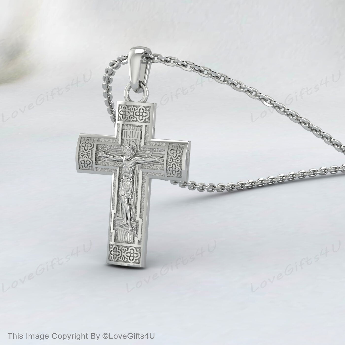 Collier de crucifix de Jésus en argent fait à la main, pendentif de sauveur de croix de secours de Jésus 3D, charme religieux de Jésus gravé, collier d’homme en argent, cadeau pour hommes