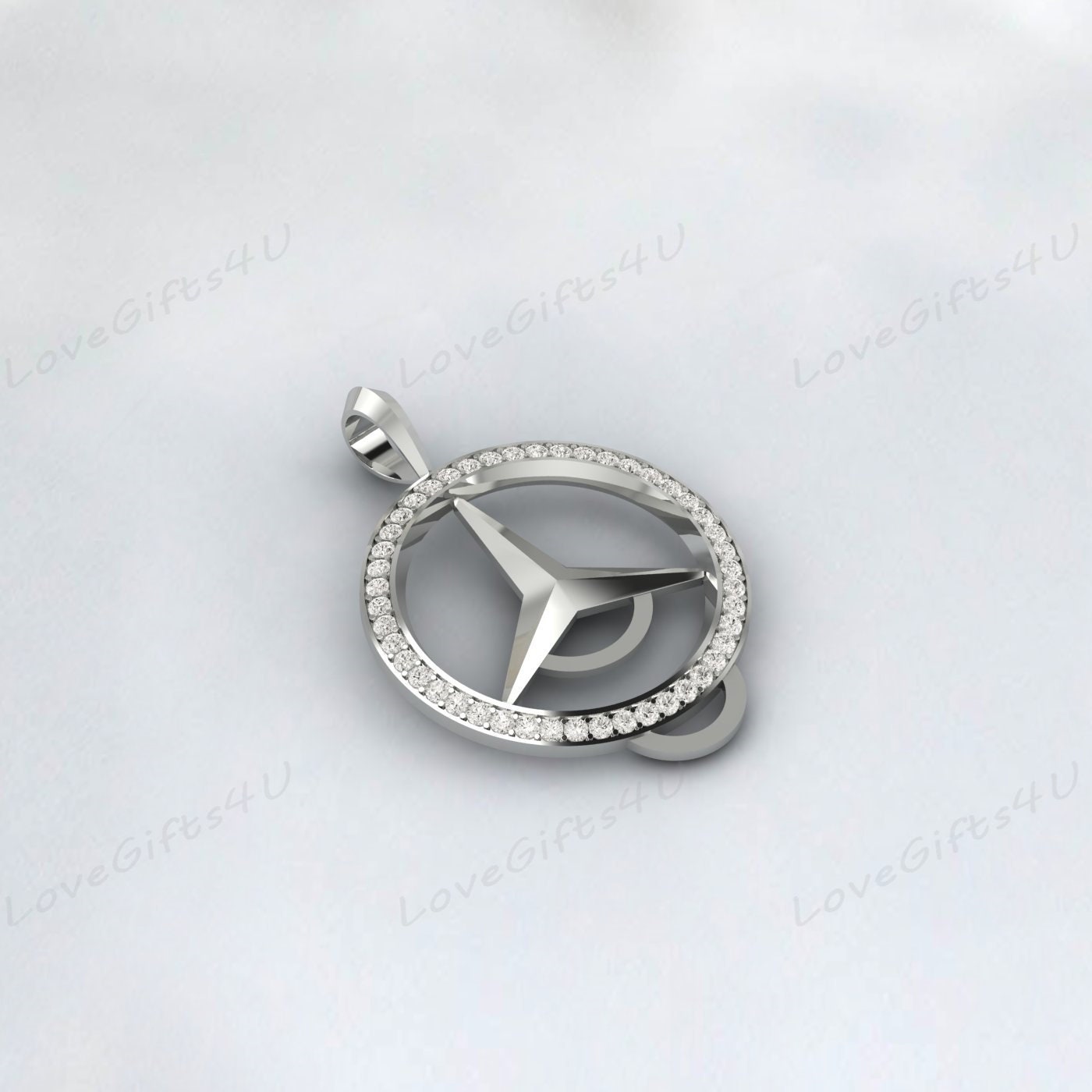 925 Sterling Silver Diamond Cut Mercedes Benz Emblem Pendant Reversable, Mercedes Charm Necklace, Simulated Diamond Pendant, Gift For Friend