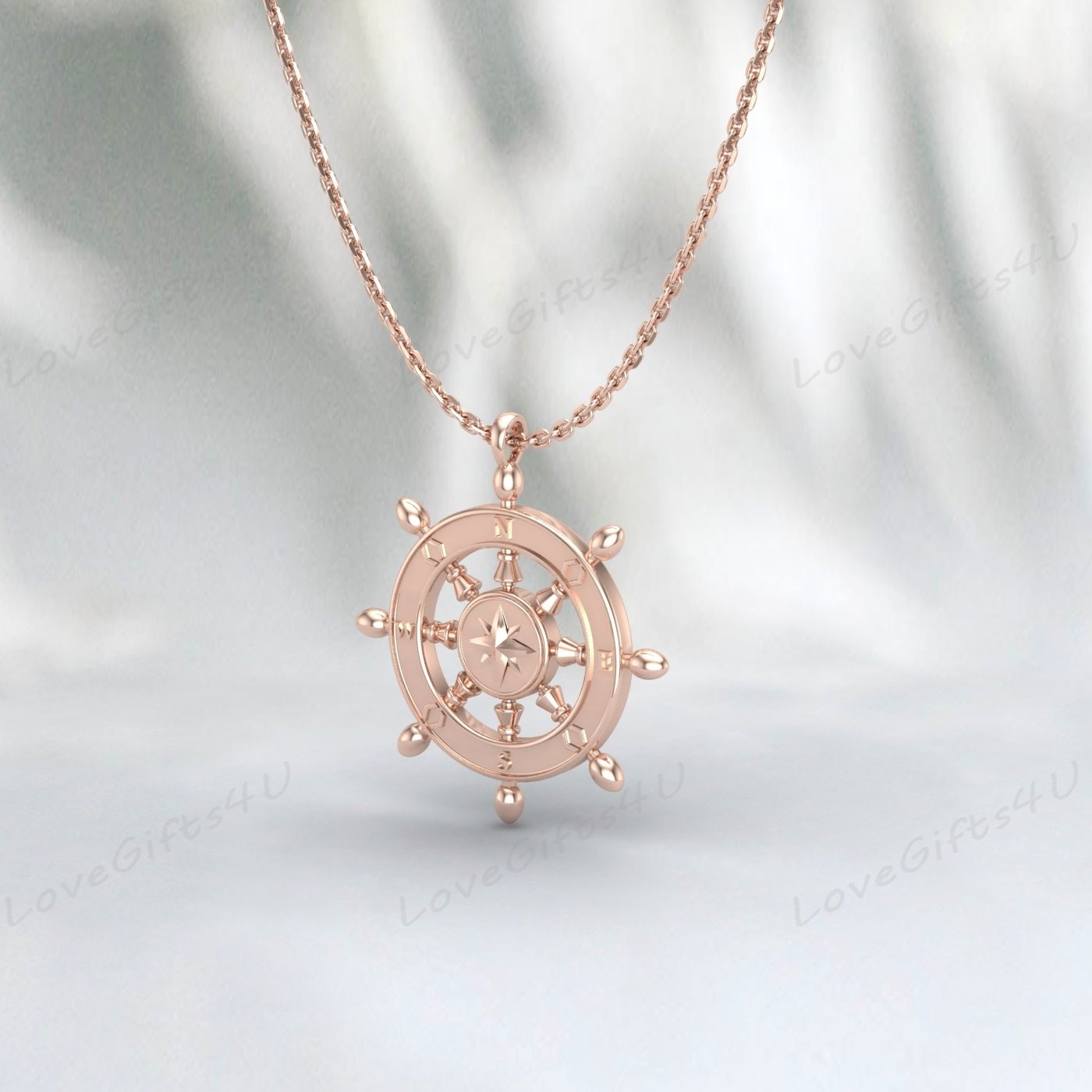 Gold Ship's Wheel Pendant, Silver 925 Ship's Wheel Pendant, Ship's Wheel Necklace, Compass Pendant, Compass Necklace, Men's Compass Pendant