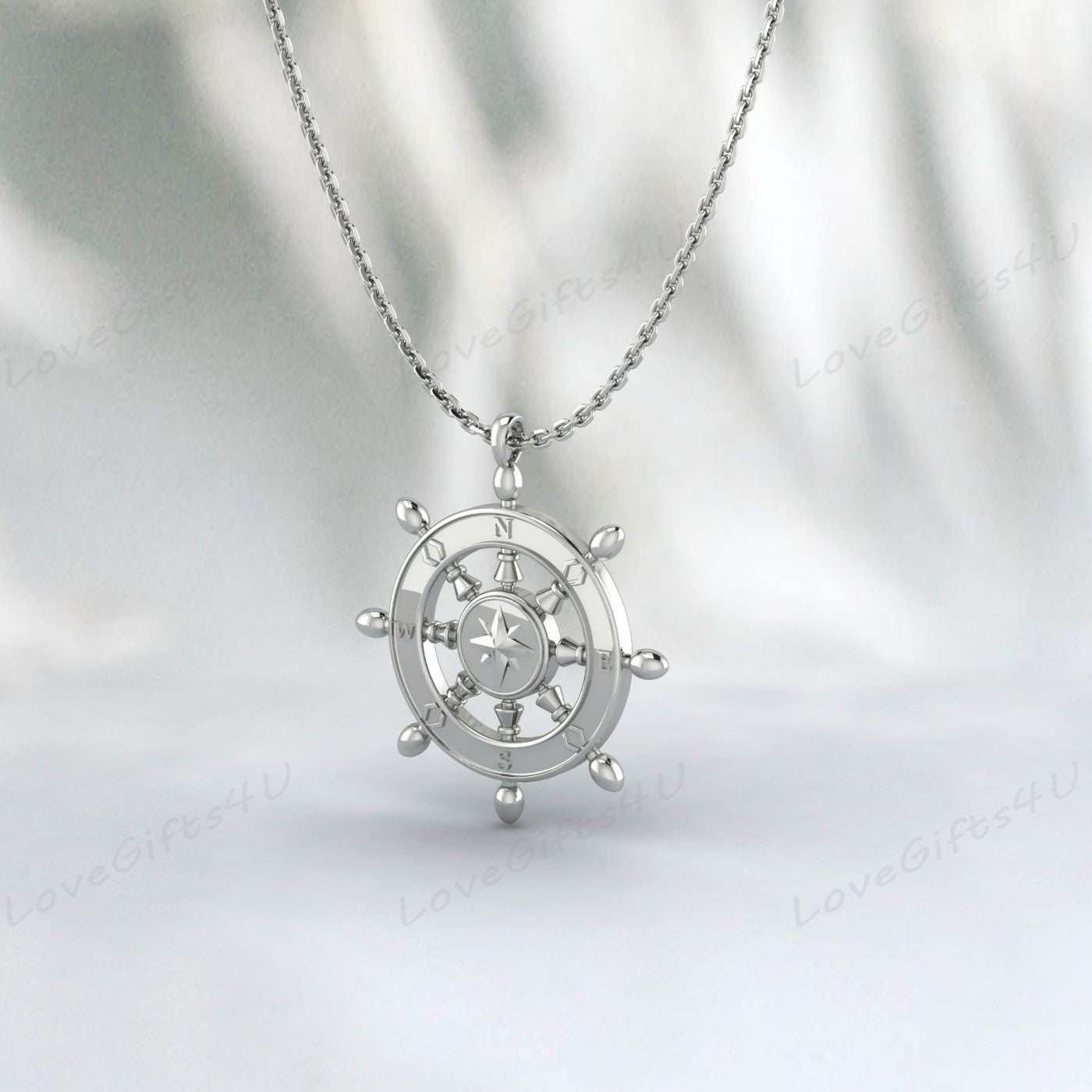 Gold Ship's Wheel Pendant, Silver 925 Ship's Wheel Pendant, Ship's Wheel Necklace, Compass Pendant, Compass Necklace, Men's Compass Pendant