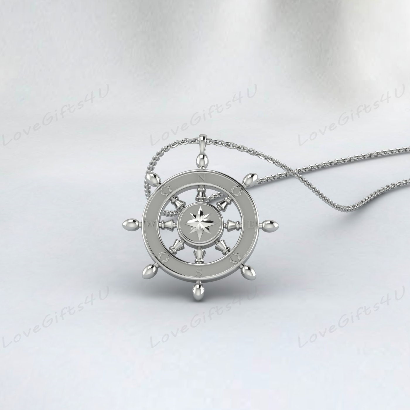 Pendentif de roue de navire en or, pendentif de roue de navire en argent 925, collier de roue de navire, pendentif boussole, collier boussole, pendentif boussole pour hommes