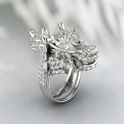 Cz Diamond Dragon Head Ring Dragon Mythological Jewelry For Unisex