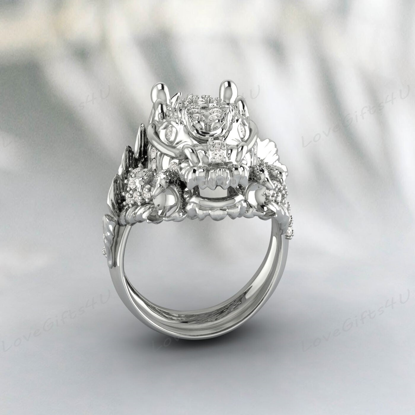 Cz Diamond Dragon Head Ring Dragon Mythological Jewelry For Unisex